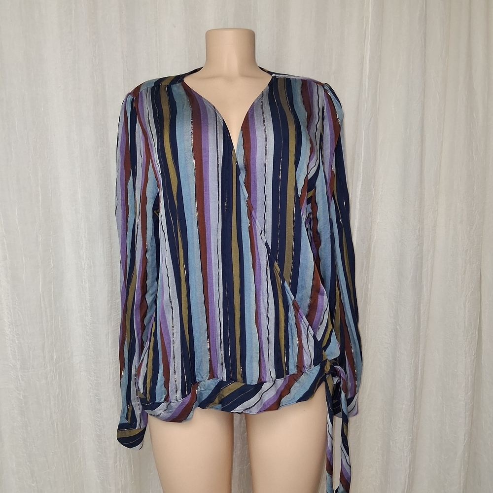 a.n.a Multicolor Striped Wrap Blouse Women Size XXL